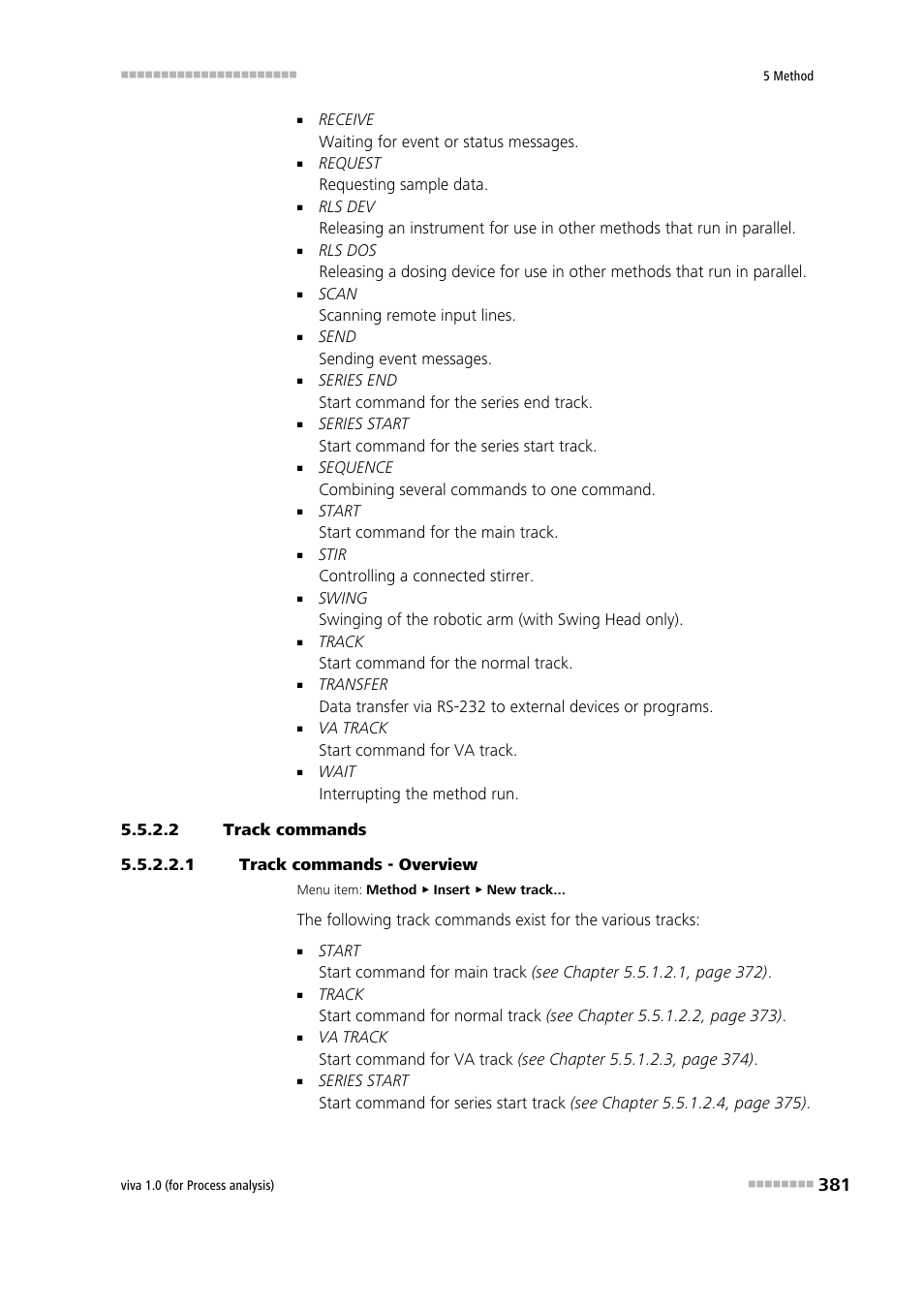 2 track commands, 1 track commands - overview | Metrohm viva 1.0 (process analysis) User Manual | Page 393 / 990