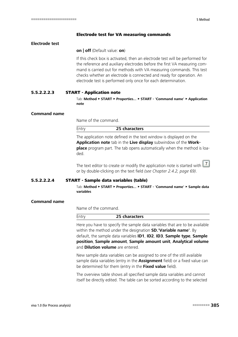3 start - application note, 4 start - sample data variables (table), Application note | Sample data variables | Metrohm viva 1.0 (process analysis) User Manual | Page 397 / 990