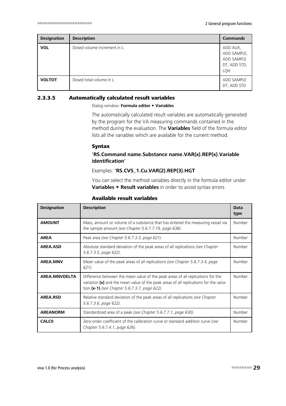 5 automatically calculated result variables, Automatically calculated result variables | Metrohm viva 1.0 (process analysis) User Manual | Page 41 / 990