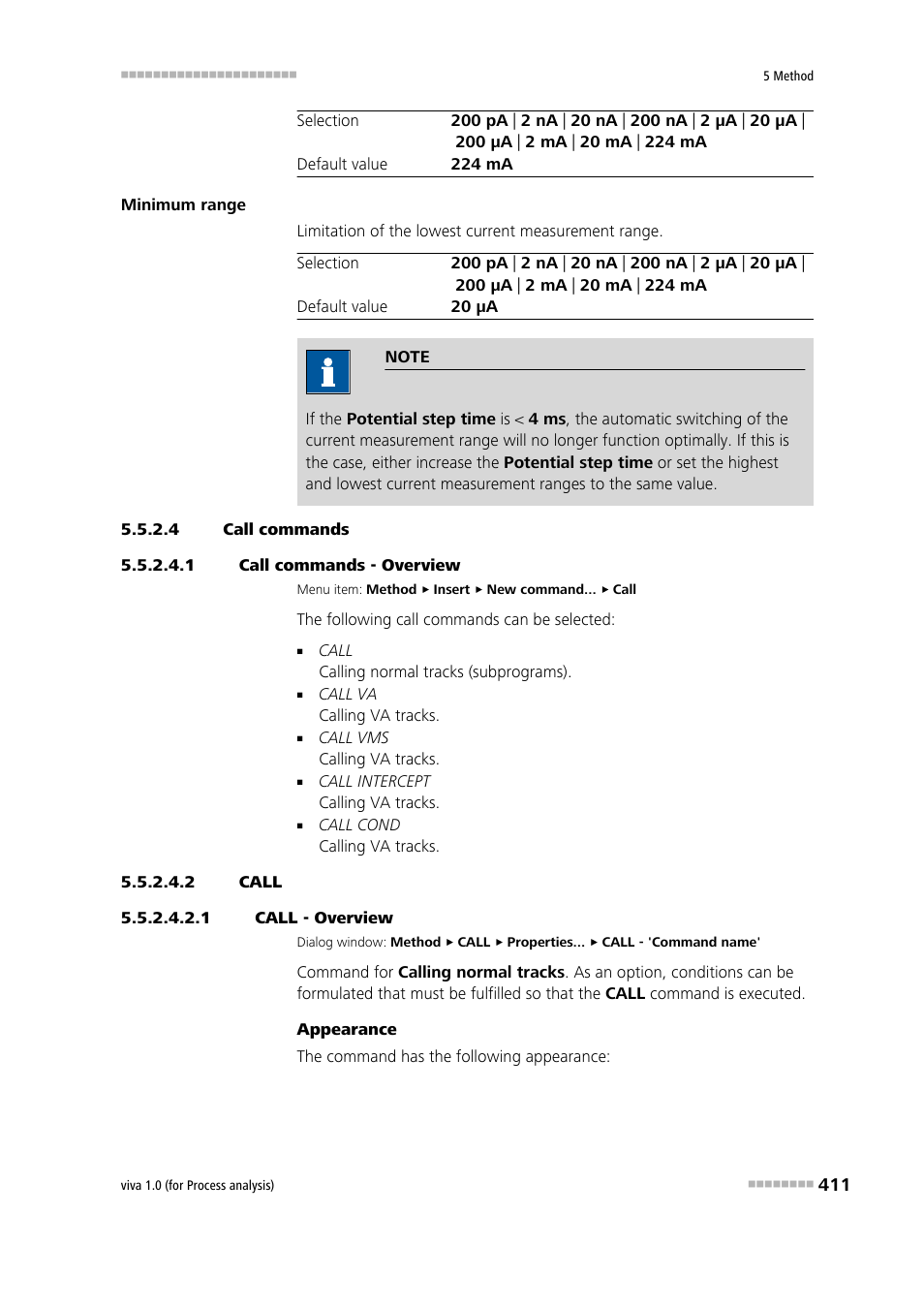 4 call commands, 1 call commands - overview, 2 call | 1 call - overview, Call | Metrohm viva 1.0 (process analysis) User Manual | Page 423 / 990