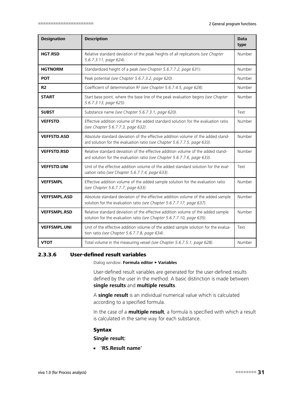 6 user-defined result variables, User-defined result variables | Metrohm viva 1.0 (process analysis) User Manual | Page 43 / 990