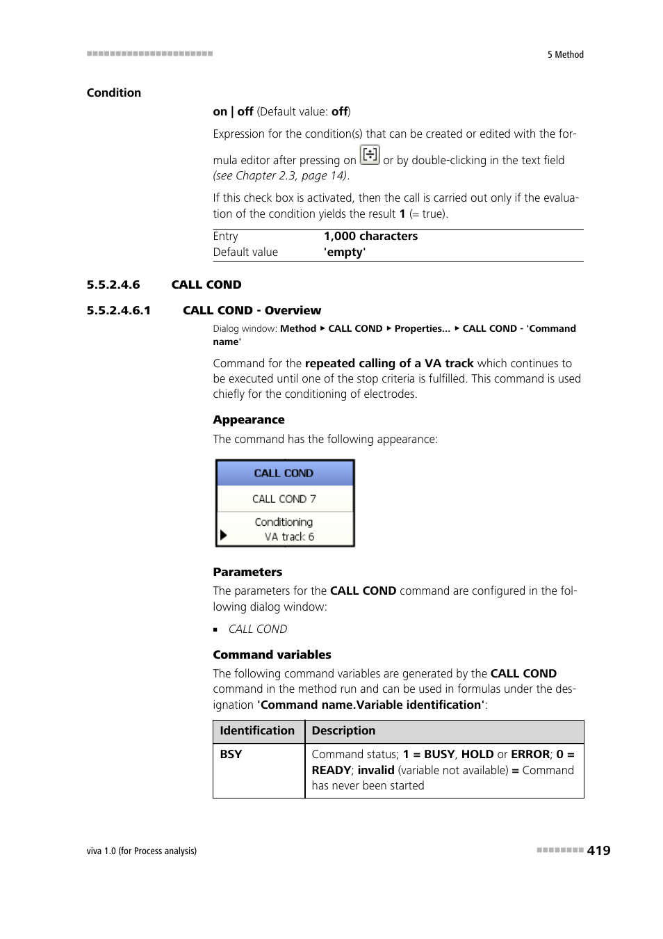 6 call cond, 1 call cond - overview, Call cond | Metrohm viva 1.0 (process analysis) User Manual | Page 431 / 990