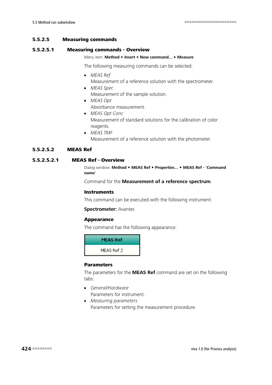 5 measuring commands, 1 measuring commands - overview, 2 meas ref | 1 meas ref - overview, Meas ref | Metrohm viva 1.0 (process analysis) User Manual | Page 436 / 990