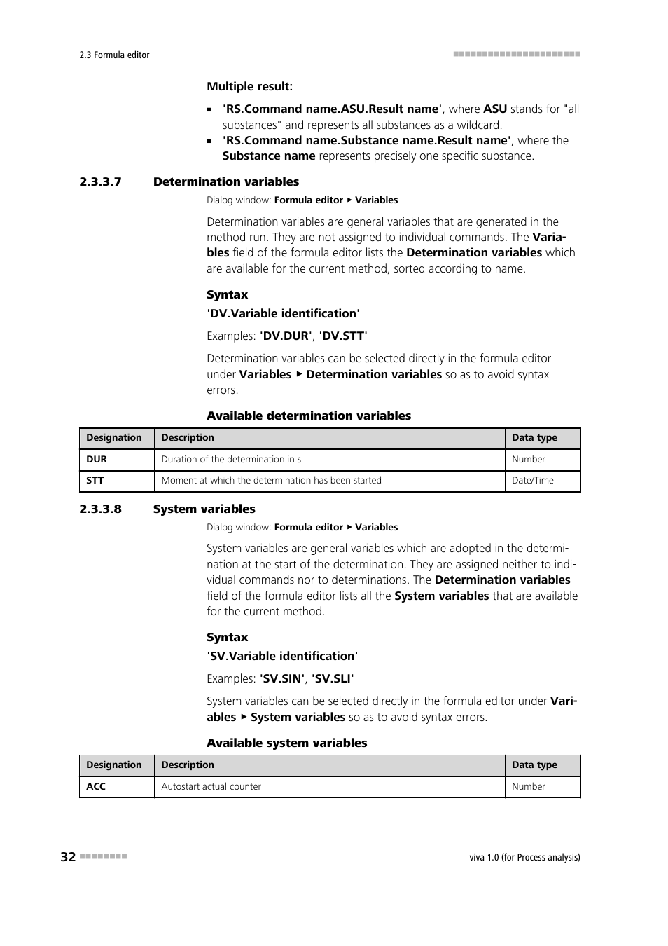 7 determination variables, 8 system variables, Determination variables | System variables | Metrohm viva 1.0 (process analysis) User Manual | Page 44 / 990