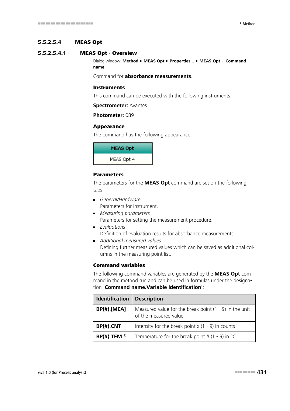 4 meas opt, 1 meas opt - overview, Meas opt | Metrohm viva 1.0 (process analysis) User Manual | Page 443 / 990