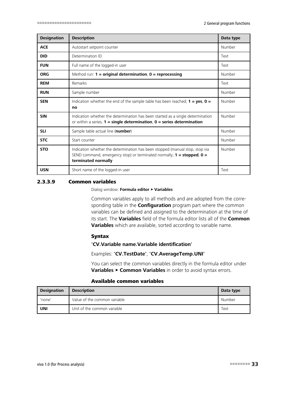 9 common variables, Common varia- bles | Metrohm viva 1.0 (process analysis) User Manual | Page 45 / 990
