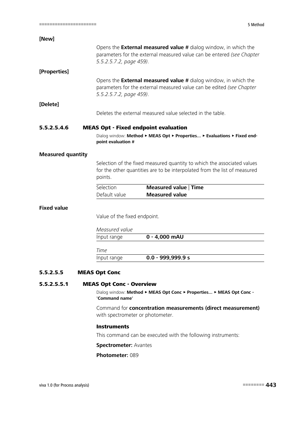 6 meas opt - fixed endpoint evaluation, 5 meas opt conc, 1 meas opt conc - overview | Meas opt conc | Metrohm viva 1.0 (process analysis) User Manual | Page 455 / 990