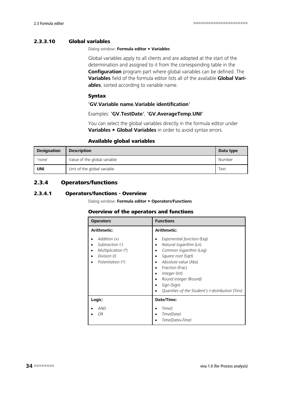 10 global variables, 4 operators/functions, 1 operators/functions - overview | Operators/functions, Global variables | Metrohm viva 1.0 (process analysis) User Manual | Page 46 / 990