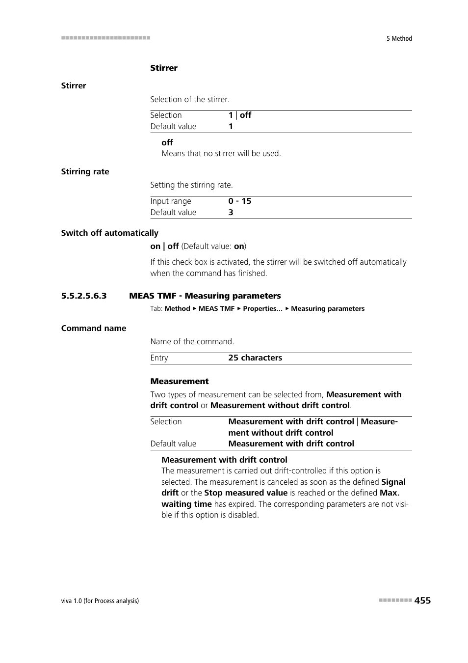 3 meas tmf - measuring parameters | Metrohm viva 1.0 (process analysis) User Manual | Page 467 / 990