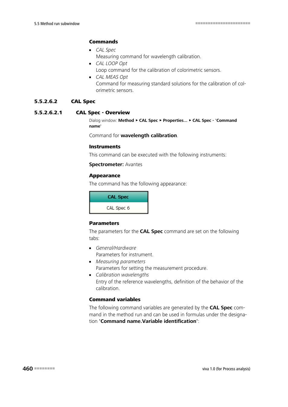 2 cal spec, 1 cal spec - overview, Cal spec | Metrohm viva 1.0 (process analysis) User Manual | Page 472 / 990