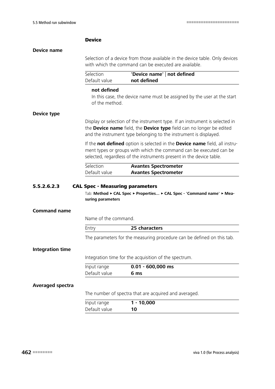 3 cal spec - measuring parameters, Measuring parameters | Metrohm viva 1.0 (process analysis) User Manual | Page 474 / 990