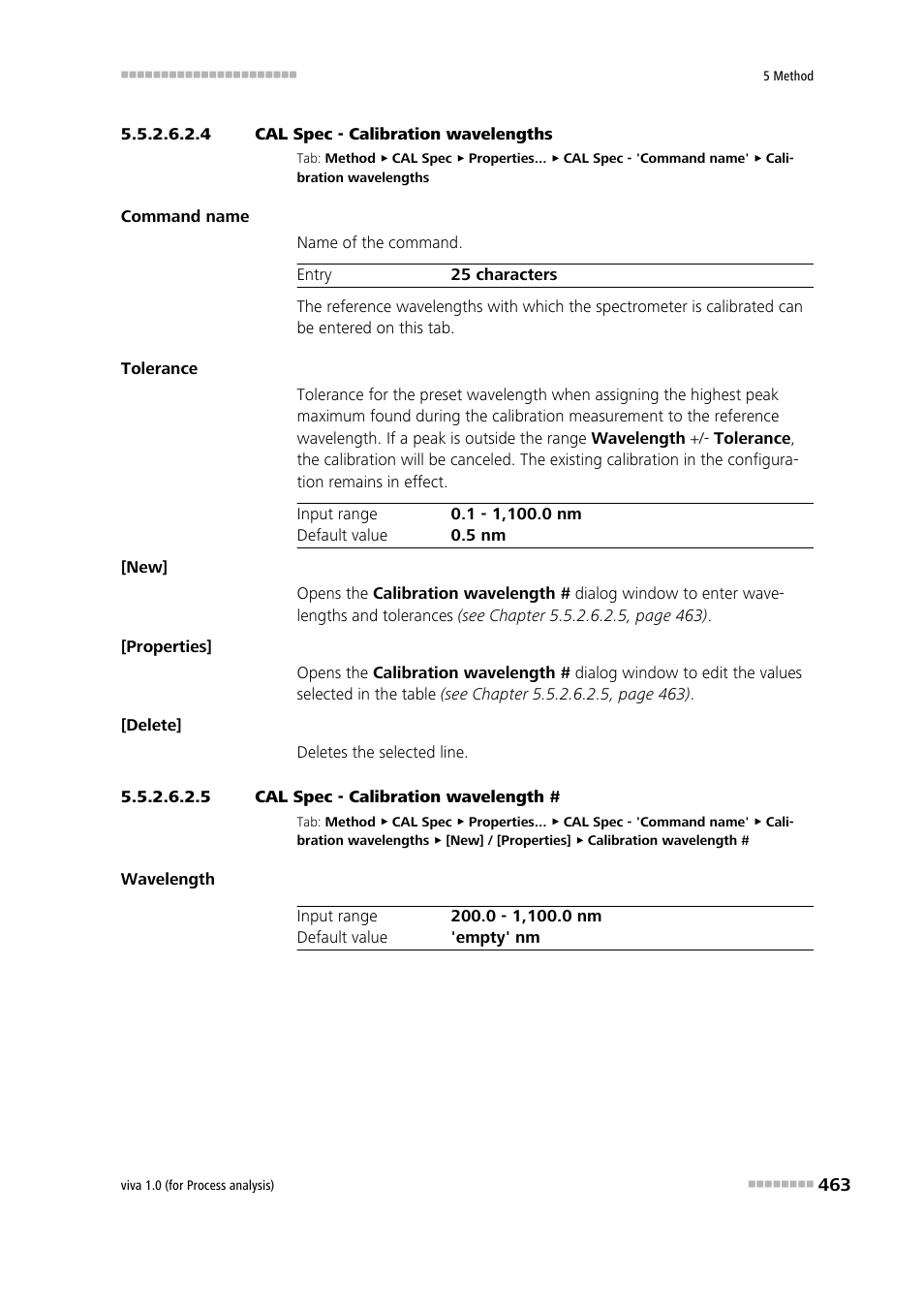 4 cal spec - calibration wavelengths, 5 cal spec - calibration wavelength, Calibration wavelengths | Metrohm viva 1.0 (process analysis) User Manual | Page 475 / 990