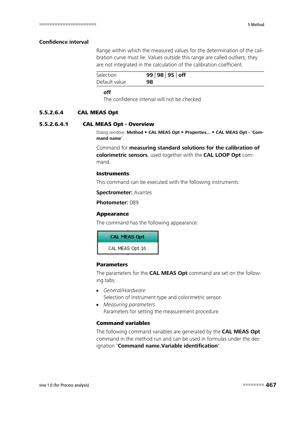 4 cal meas opt, 1 cal meas opt - overview, Cal meas opt | Cal loop opt | Metrohm viva 1.0 (process analysis) User Manual | Page 479 / 990