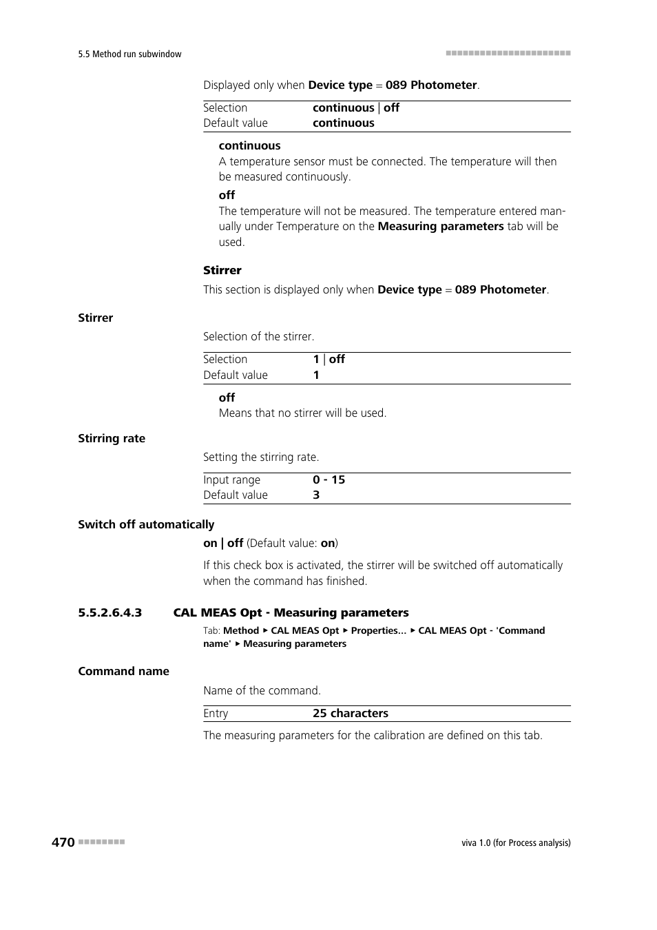 3 cal meas opt - measuring parameters | Metrohm viva 1.0 (process analysis) User Manual | Page 482 / 990