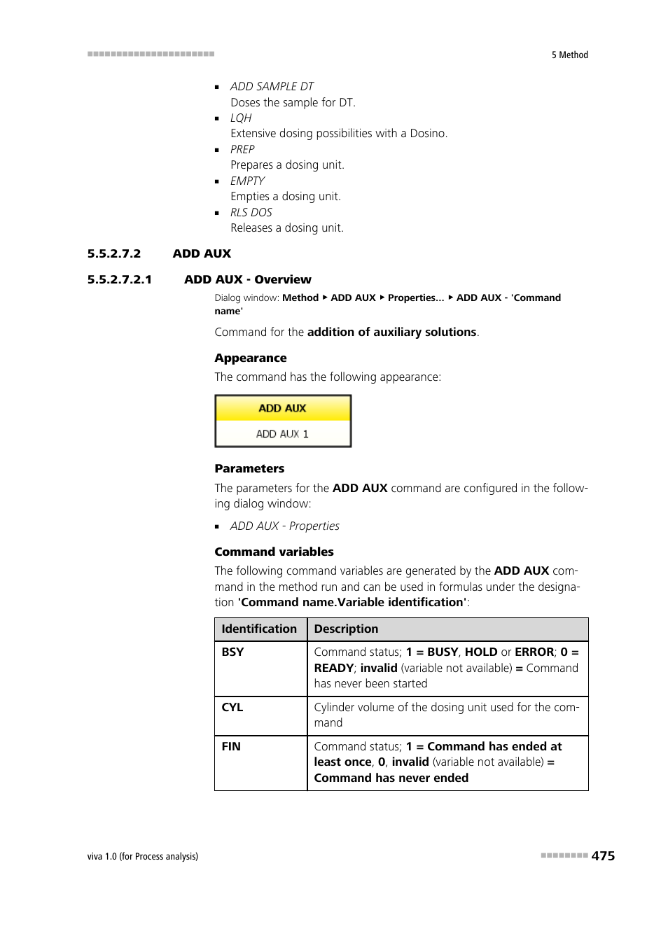 2 add aux, 1 add aux - overview, Add aux | Metrohm viva 1.0 (process analysis) User Manual | Page 487 / 990