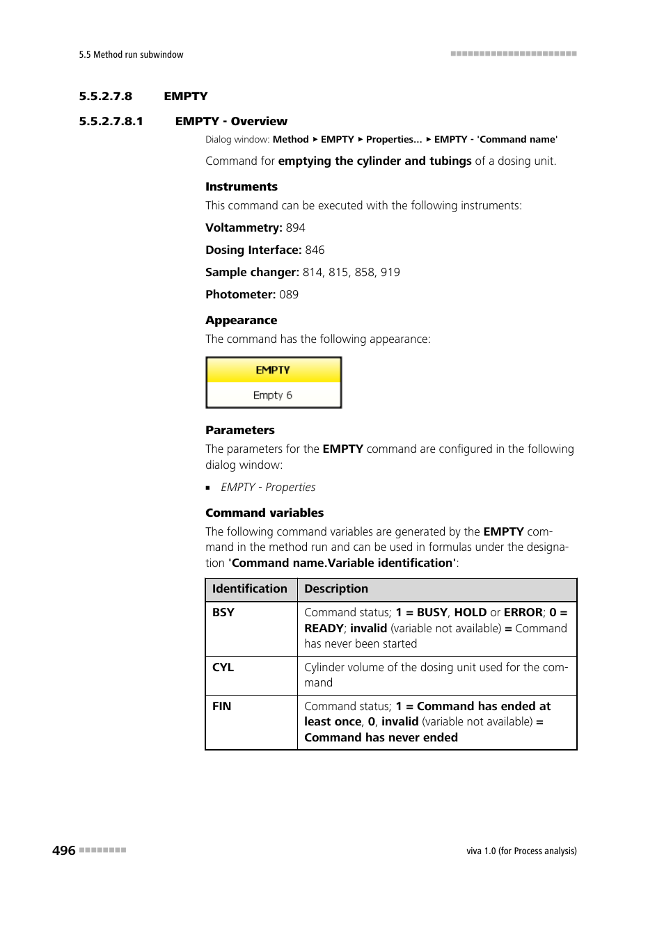 8 empty, 1 empty - overview, Empty | Metrohm viva 1.0 (process analysis) User Manual | Page 508 / 990
