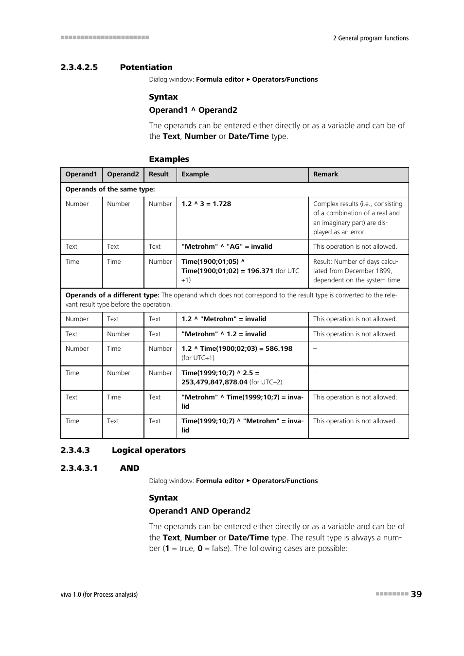 5 potentiation, 3 logical operators, 1 and | Logical and, Potentiation | Metrohm viva 1.0 (process analysis) User Manual | Page 51 / 990