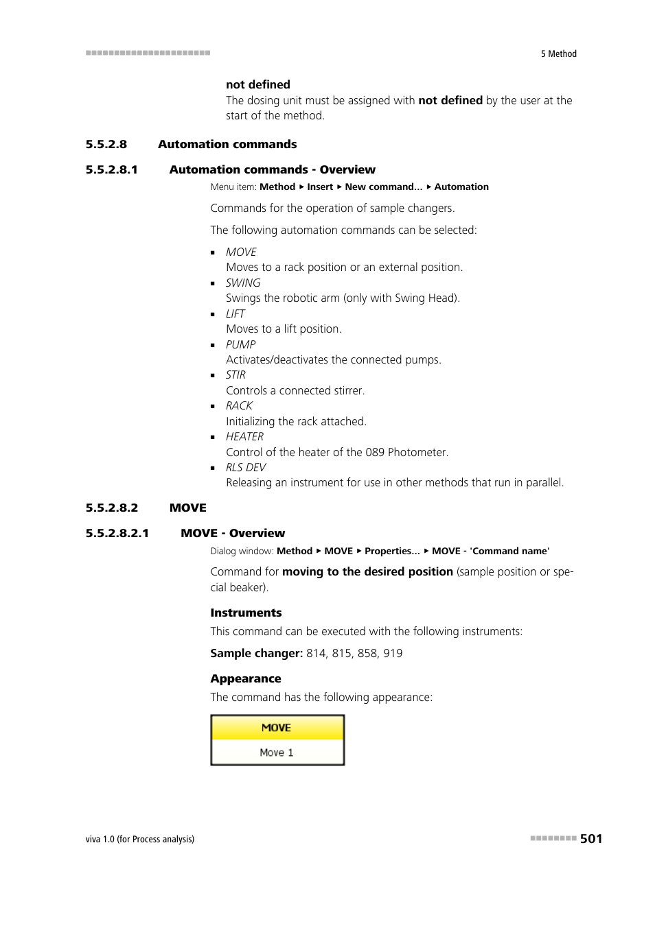 8 automation commands, 1 automation commands - overview, 2 move | 1 move - overview, Move | Metrohm viva 1.0 (process analysis) User Manual | Page 513 / 990