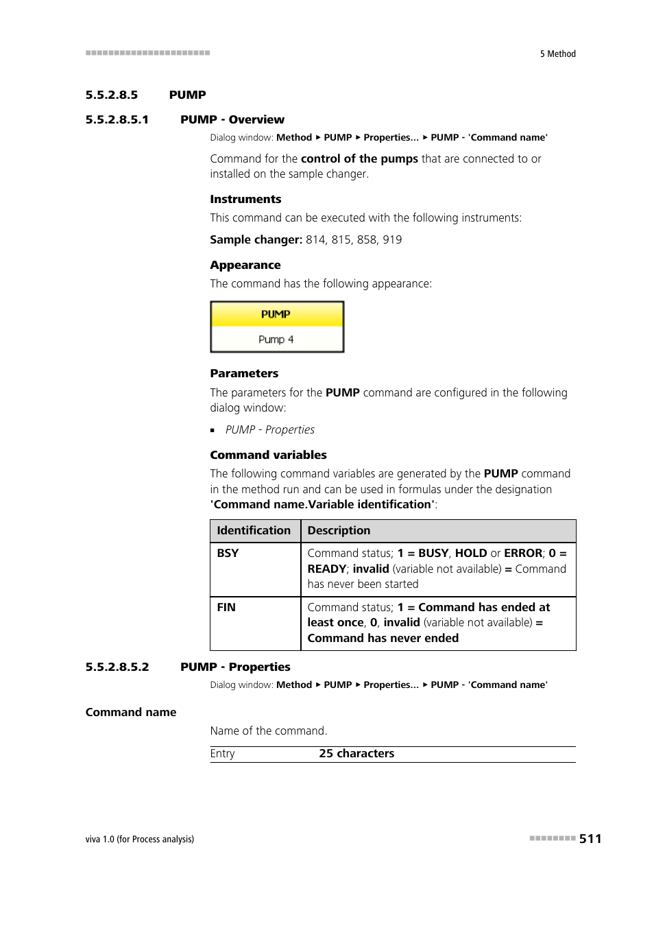 5 pump, 1 pump - overview, 2 pump - properties | Pump | Metrohm viva 1.0 (process analysis) User Manual | Page 523 / 990