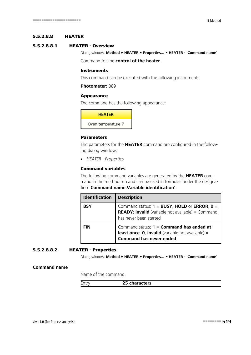 8 heater, 1 heater - overview, 2 heater - properties | Heater | Metrohm viva 1.0 (process analysis) User Manual | Page 531 / 990