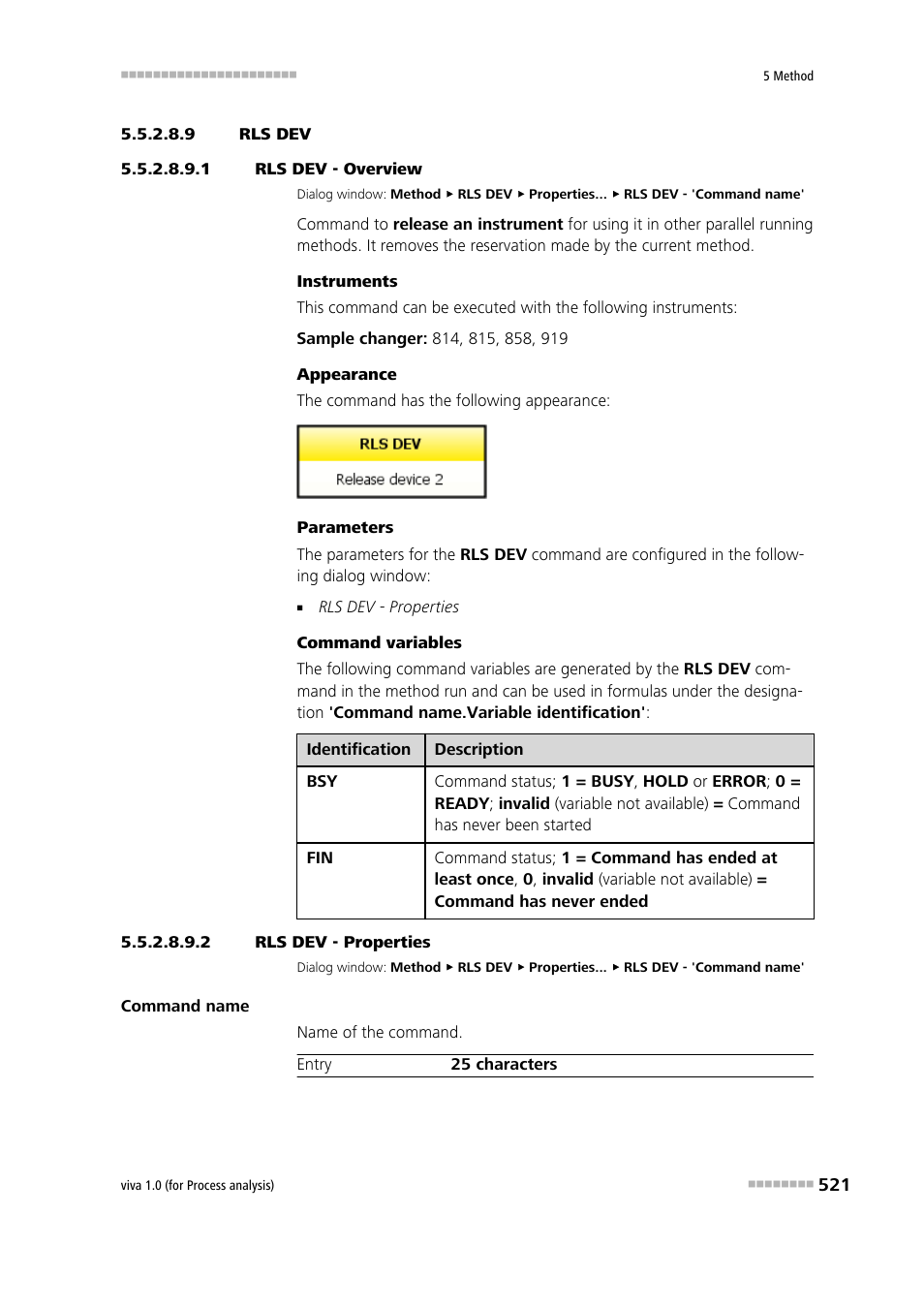 9 rls dev, 1 rls dev - overview, 2 rls dev - properties | Rls dev | Metrohm viva 1.0 (process analysis) User Manual | Page 533 / 990