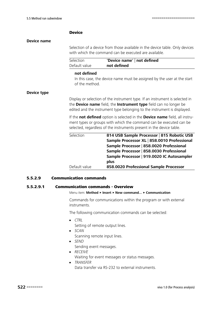 9 communication commands, 1 communication commands - overview | Metrohm viva 1.0 (process analysis) User Manual | Page 534 / 990