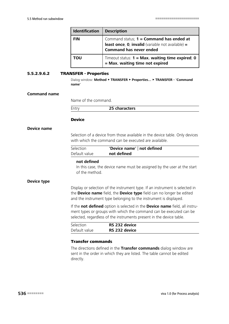 2 transfer - properties | Metrohm viva 1.0 (process analysis) User Manual | Page 548 / 990