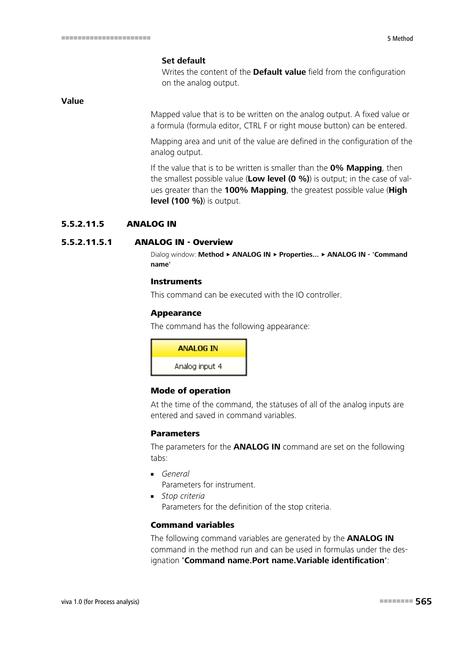 5 analog in, 1 analog in - overview, Analog in | Metrohm viva 1.0 (process analysis) User Manual | Page 577 / 990