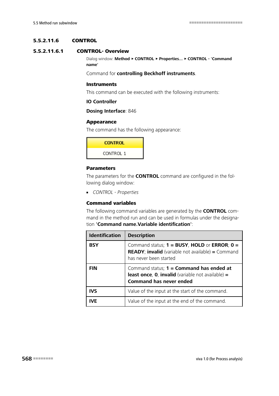 6 control, 1 control- overview, Control | Metrohm viva 1.0 (process analysis) User Manual | Page 580 / 990