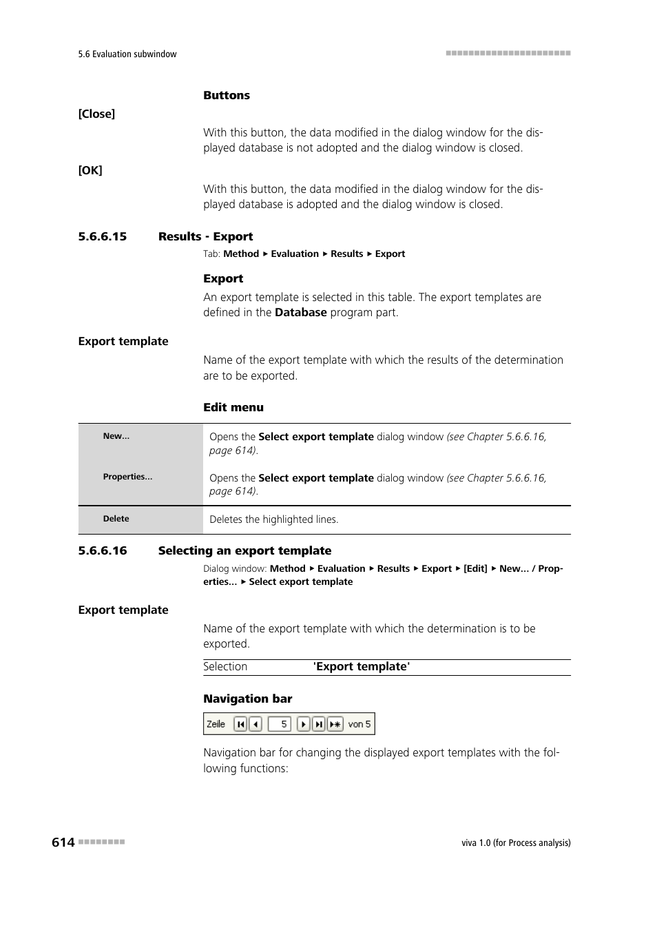 15 results - export, 16 selecting an export template, Export | Metrohm viva 1.0 (process analysis) User Manual | Page 626 / 990