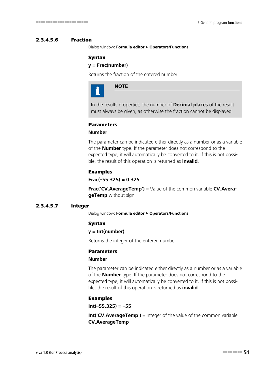 6 fraction, 7 integer, Fraction (frac) | Integer | Metrohm viva 1.0 (process analysis) User Manual | Page 63 / 990