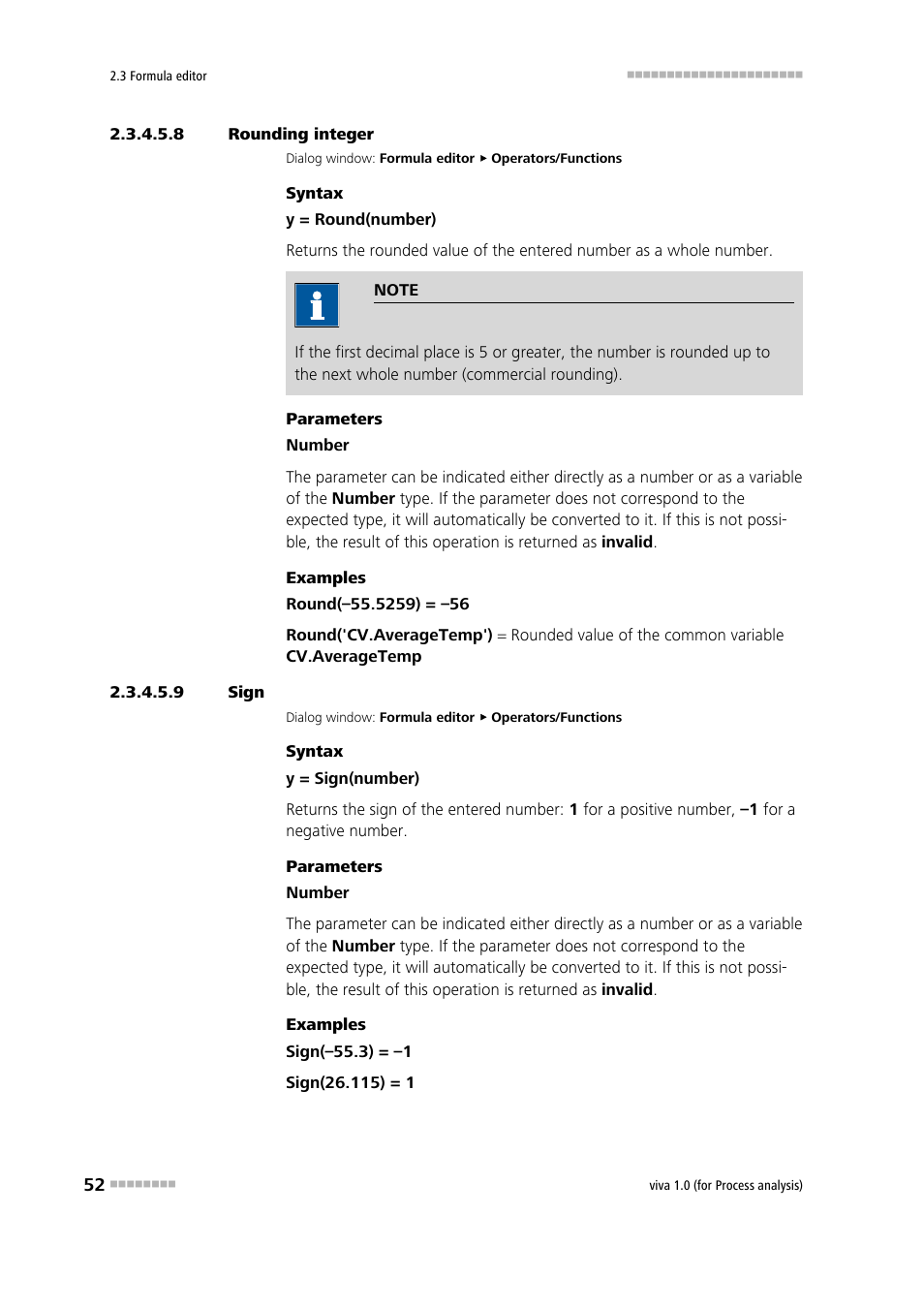 8 rounding integer, 9 sign, Round integer (round) | Sign | Metrohm viva 1.0 (process analysis) User Manual | Page 64 / 990