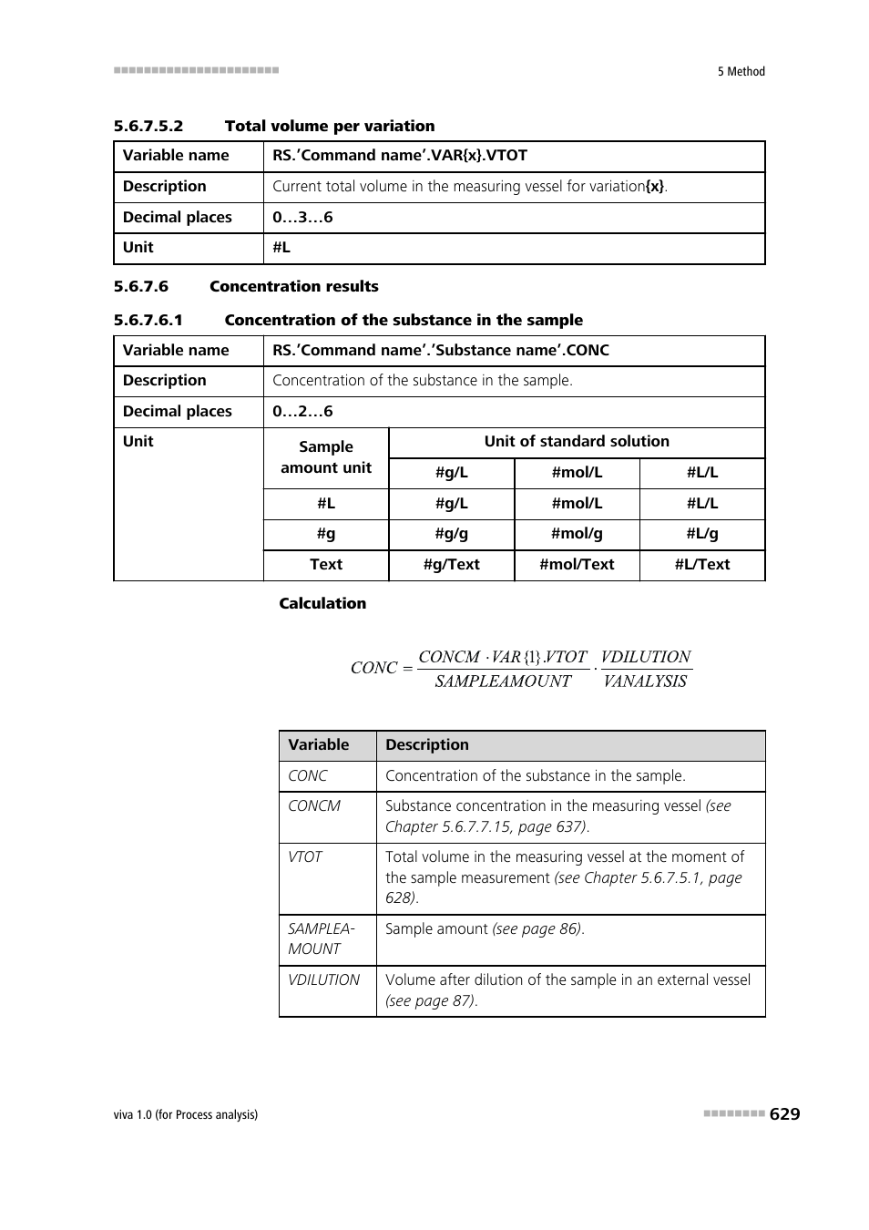 2 total volume per variation, 6 concentration results, 1 concentration of the substance in the sample | Metrohm viva 1.0 (process analysis) User Manual | Page 641 / 990