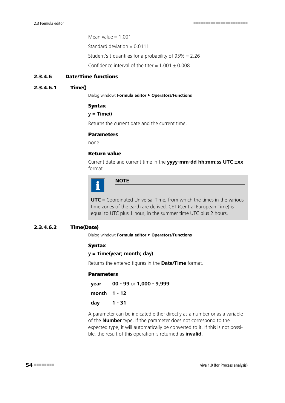 6 date/time functions, 1 time(), 2 time(date) | Time(), Time(date) | Metrohm viva 1.0 (process analysis) User Manual | Page 66 / 990
