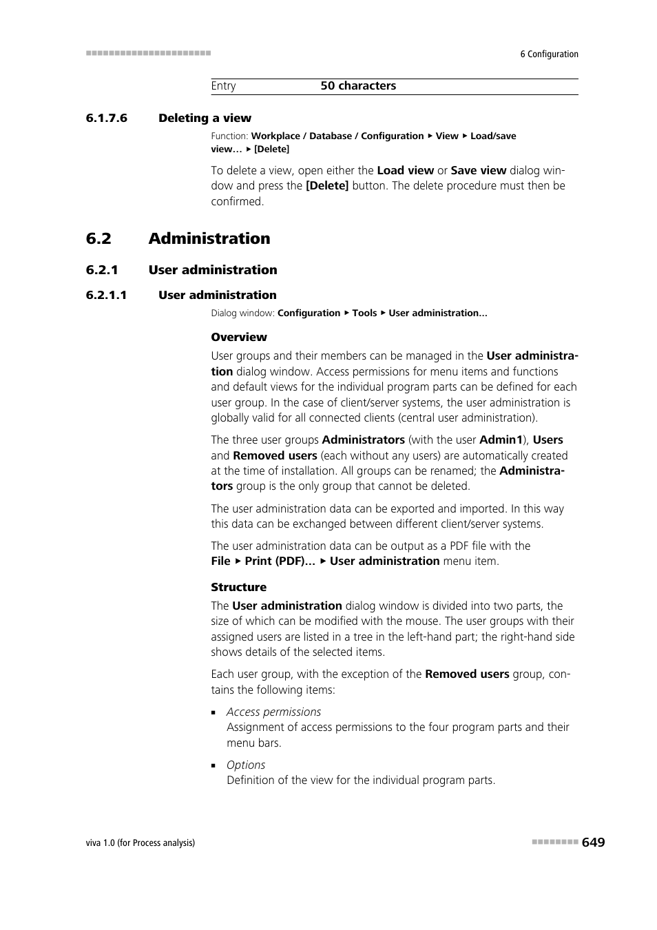 6 deleting a view, 2 administration, 1 user administration | Administration, User administration, User groups | Metrohm viva 1.0 (process analysis) User Manual | Page 661 / 990