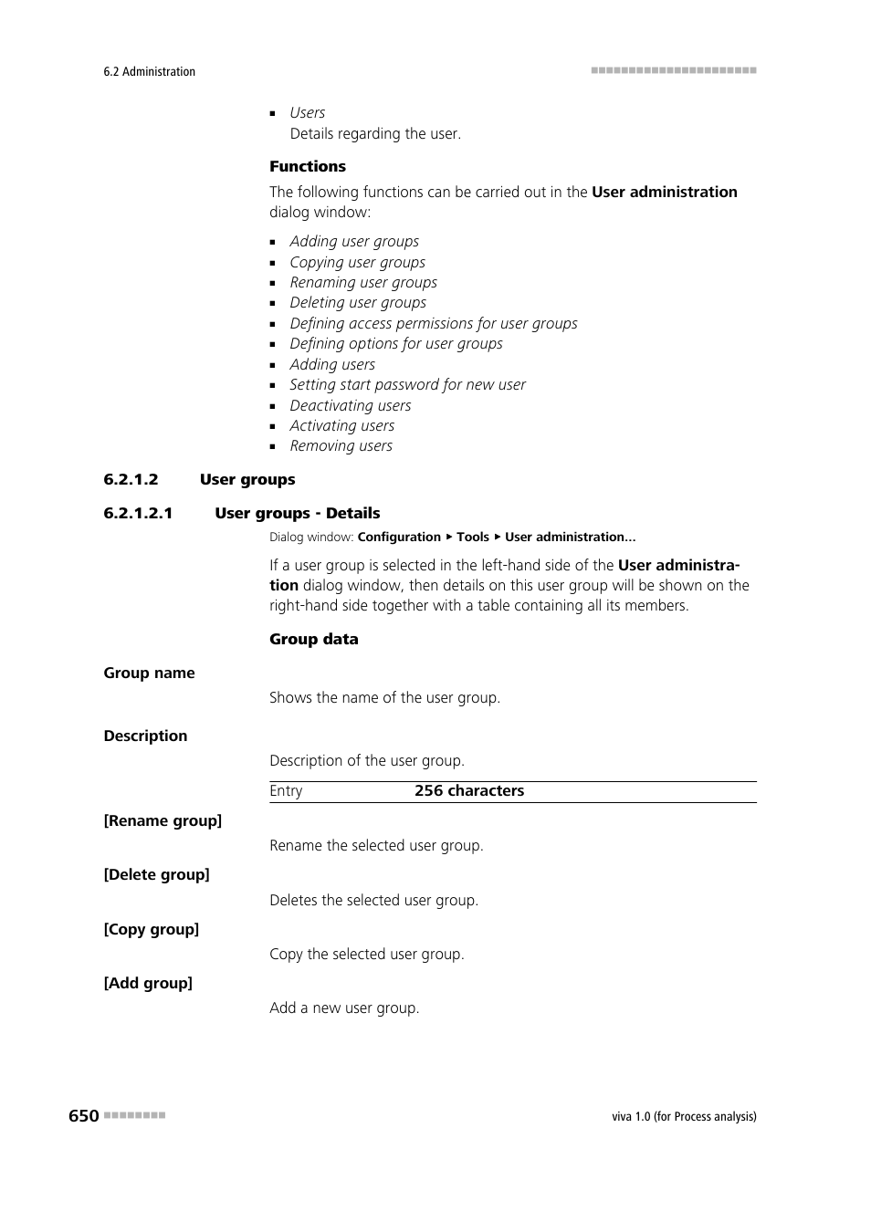 2 user groups, 1 user groups - details | Metrohm viva 1.0 (process analysis) User Manual | Page 662 / 990