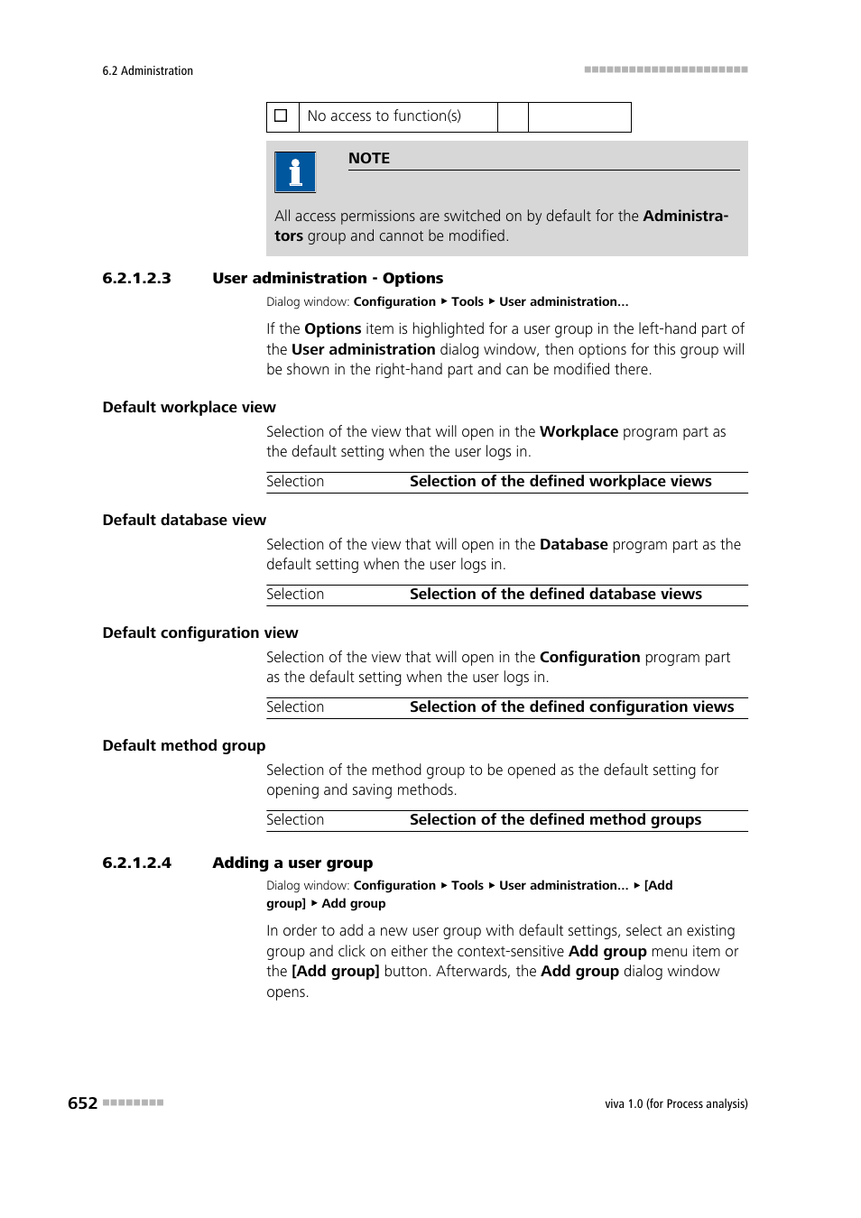 3 user administration - options, 4 adding a user group, Options | Adding user groups, Defining options for user groups | Metrohm viva 1.0 (process analysis) User Manual | Page 664 / 990