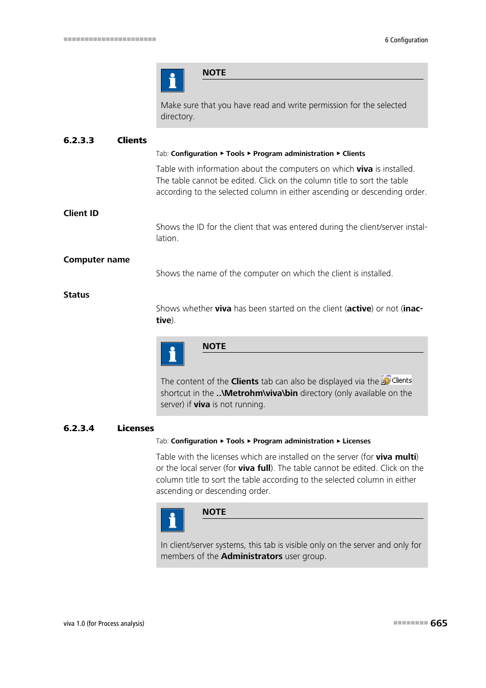 3 clients, 4 licenses, Clients | Licenses | Metrohm viva 1.0 (process analysis) User Manual | Page 677 / 990