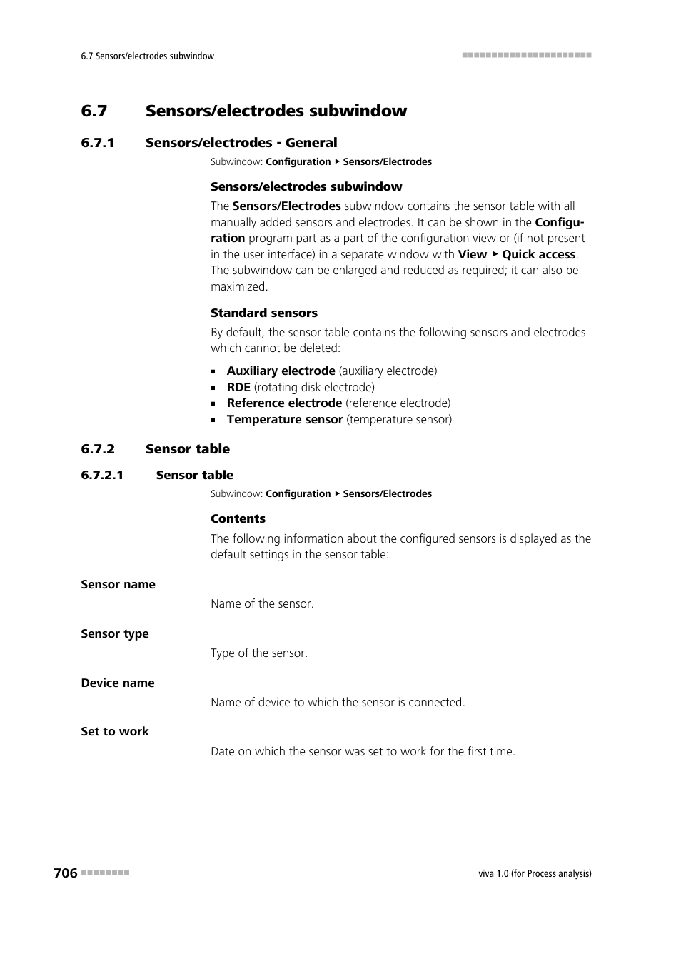 7 sensors/electrodes subwindow, 1 sensors/electrodes - general, 2 sensor table | 1 sensor table, Sensors/electrodes subwindow, Sensors/electrodes - general, Sensor table, Sensors/electrodes | Metrohm viva 1.0 (process analysis) User Manual | Page 718 / 990