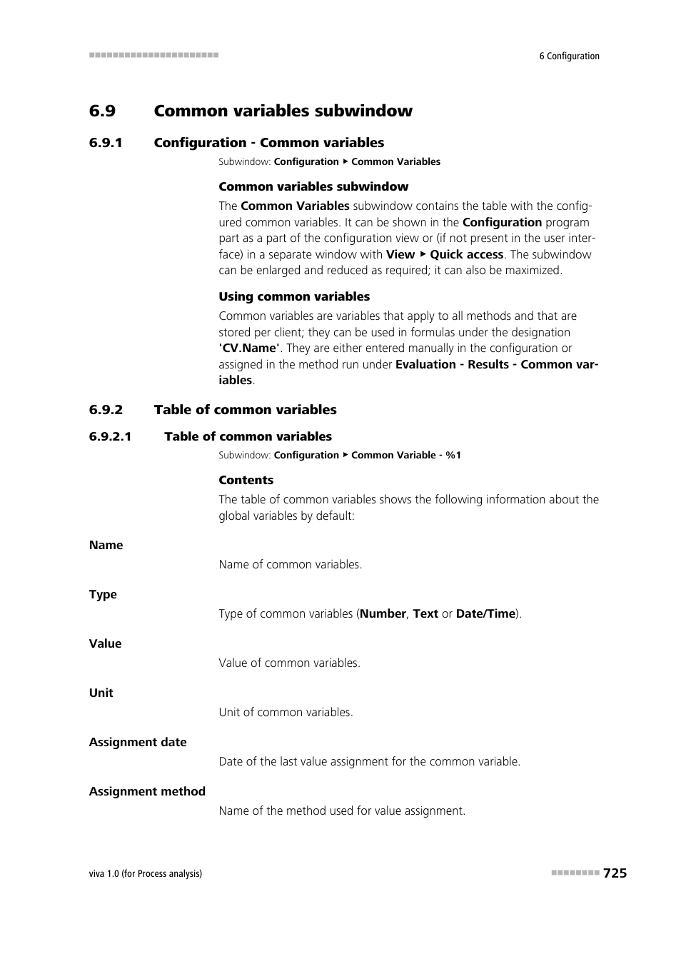 9 common variables subwindow, 1 configuration - common variables, 2 table of common variables | 1 table of common variables, Common variables subwindow, Configuration - common variables, Table of common variables, Common variables | Metrohm viva 1.0 (process analysis) User Manual | Page 737 / 990