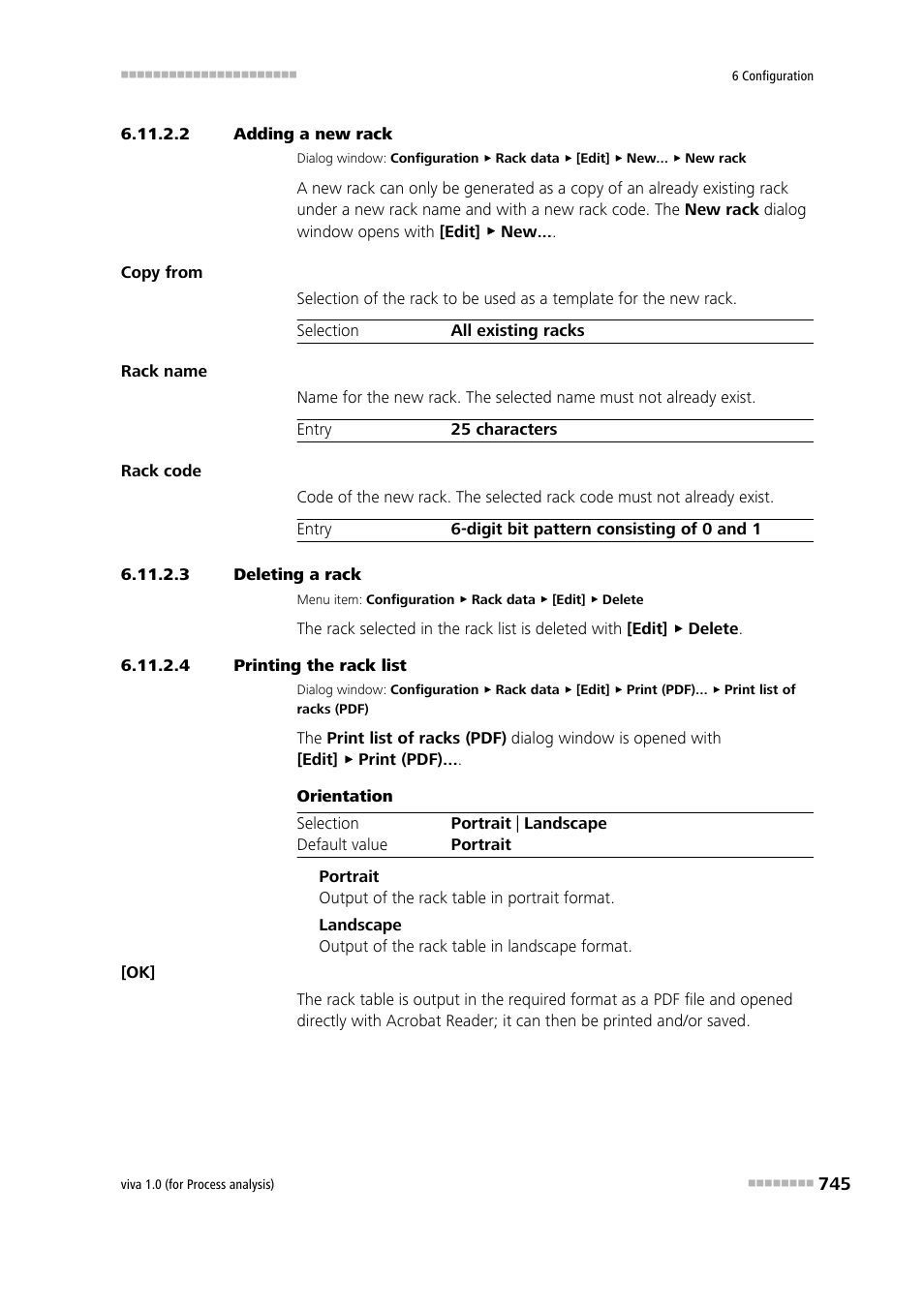 2 adding a new rack, 3 deleting a rack, 4 printing the rack list | Metrohm viva 1.0 (process analysis) User Manual | Page 757 / 990