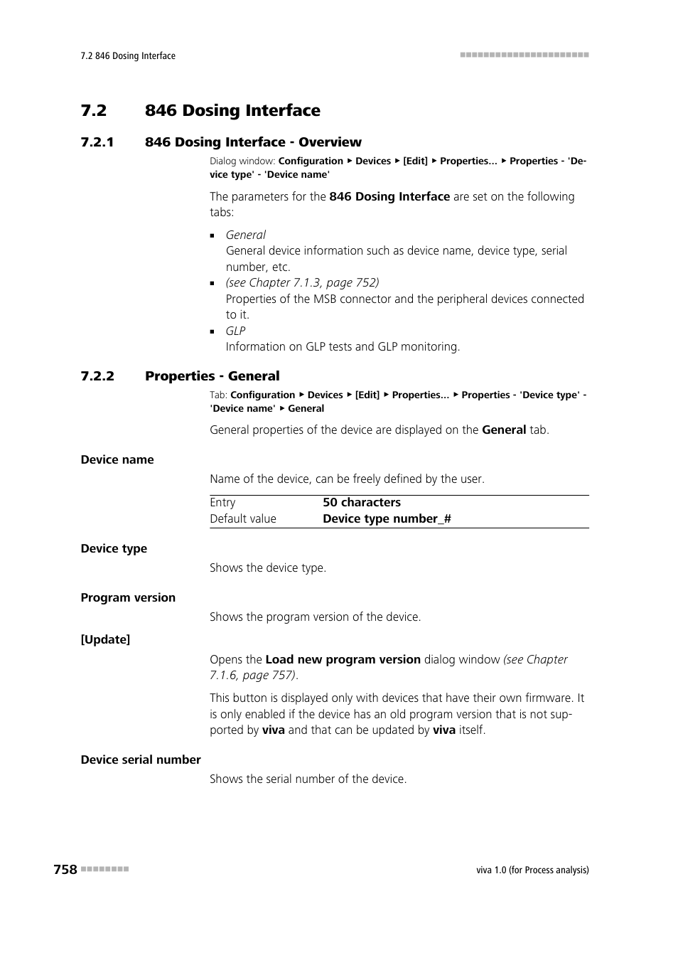 2 846 dosing interface, 1 846 dosing interface - overview, 2 properties - general | 846 dosing interface, 846 dosing interface - overview, Properties - general | Metrohm viva 1.0 (process analysis) User Manual | Page 770 / 990