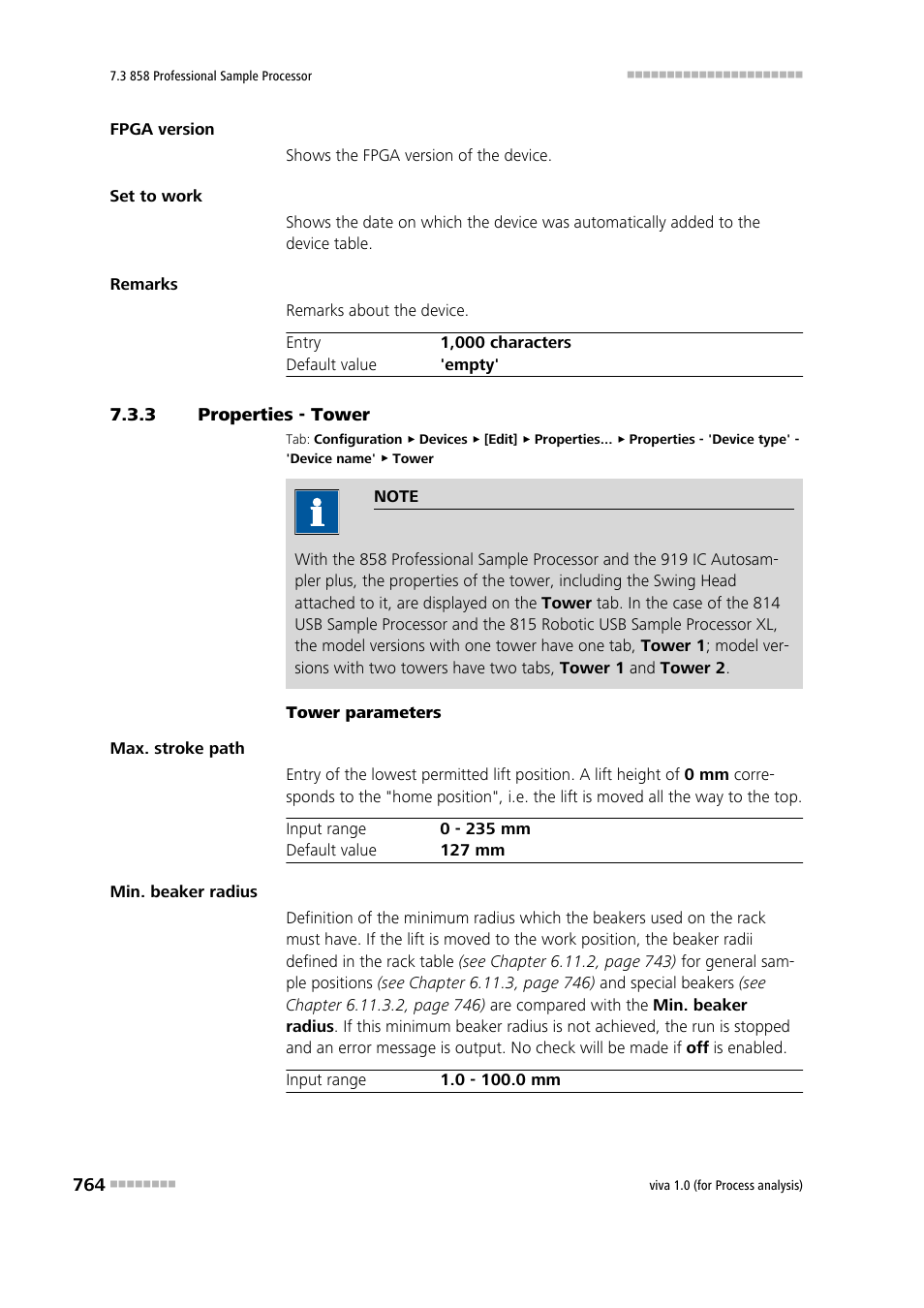 3 properties - tower, Properties - tower, Tower | Metrohm viva 1.0 (process analysis) User Manual | Page 776 / 990