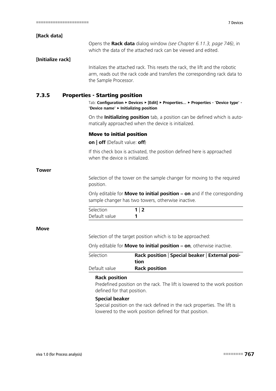 5 properties - starting position, Properties - starting position, Initializing position | Metrohm viva 1.0 (process analysis) User Manual | Page 779 / 990