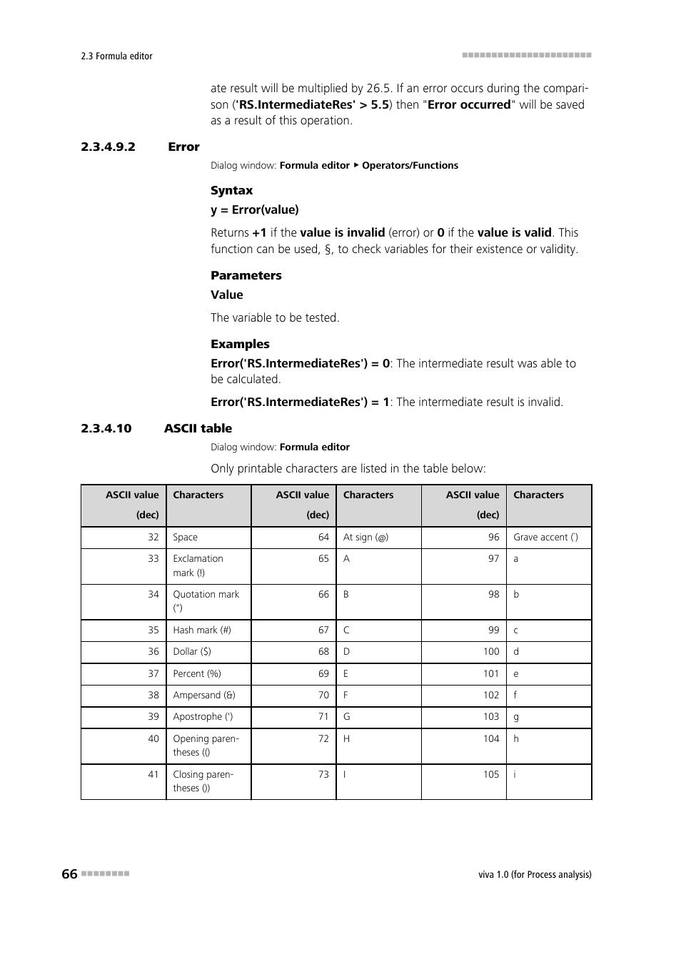 2 error, 10 ascii table, Error | Metrohm viva 1.0 (process analysis) User Manual | Page 78 / 990