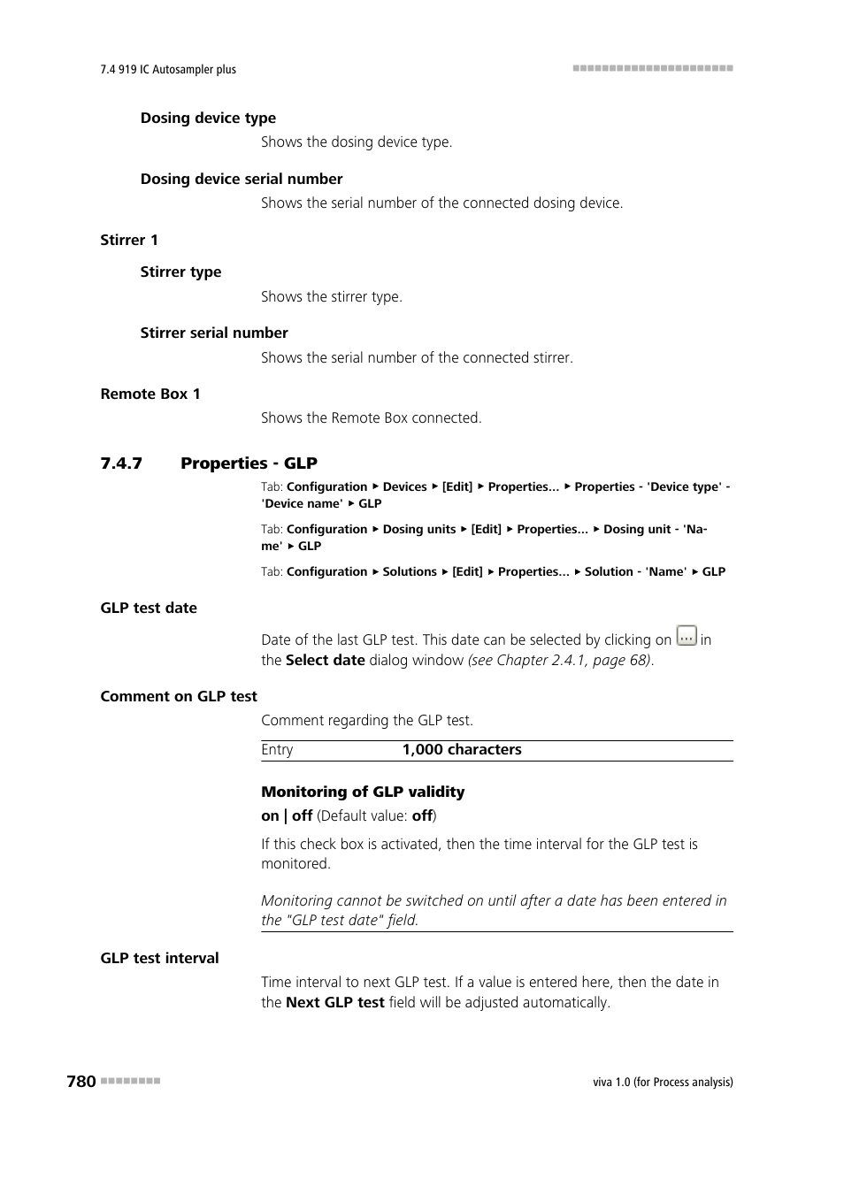 7 properties - glp, Properties - glp | Metrohm viva 1.0 (process analysis) User Manual | Page 792 / 990