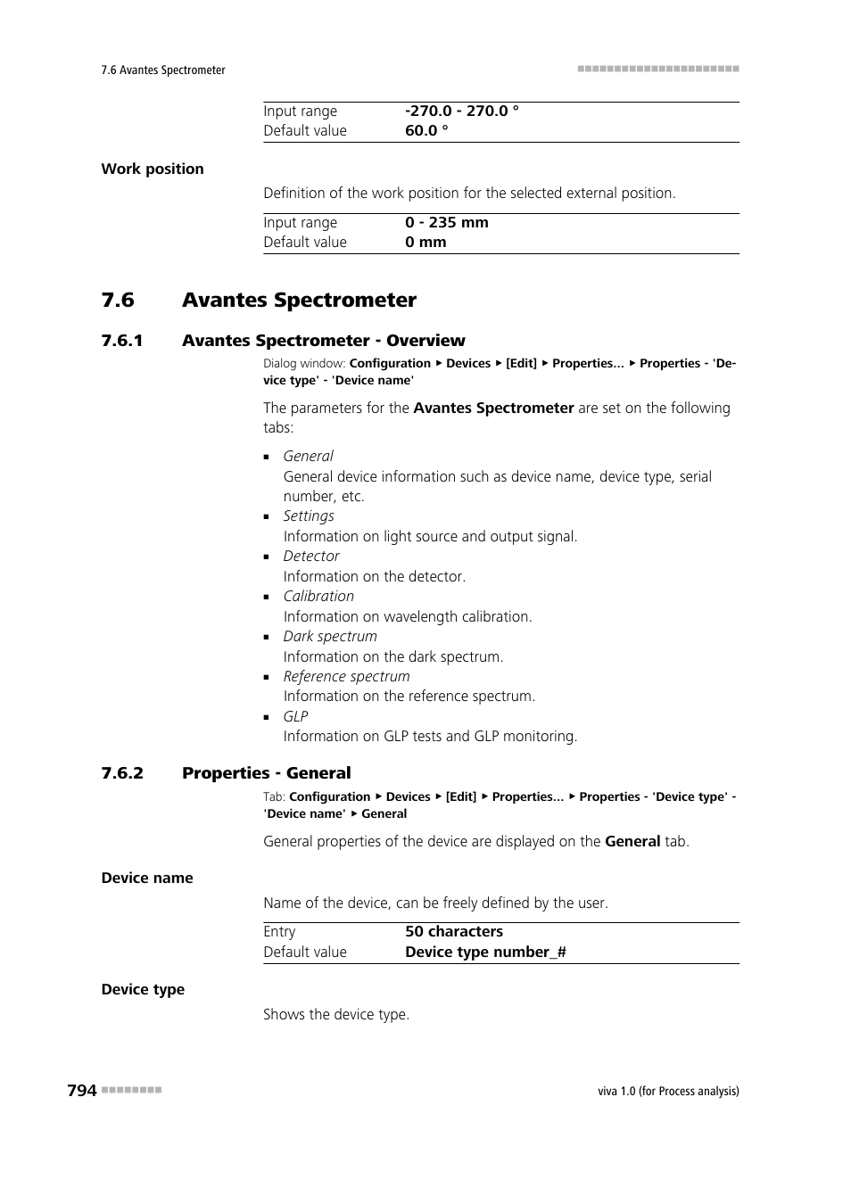 6 avantes spectrometer, 1 avantes spectrometer - overview, 2 properties - general | Avantes spectrometer, Avantes spectrometer - overview, Properties - general | Metrohm viva 1.0 (process analysis) User Manual | Page 806 / 990