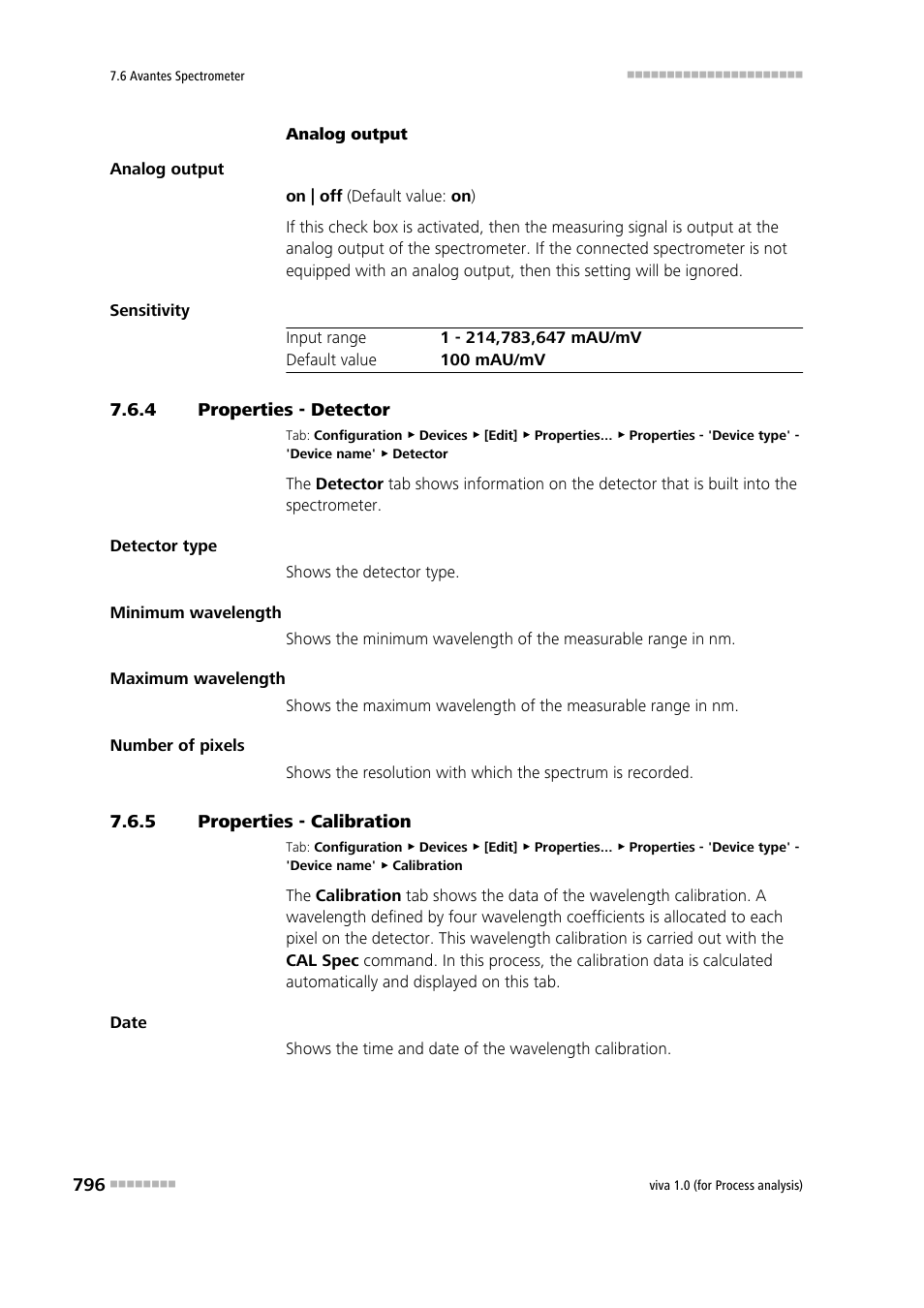 4 properties - detector, 5 properties - calibration, Properties - detector | Properties - calibration, Detector, Calibration | Metrohm viva 1.0 (process analysis) User Manual | Page 808 / 990