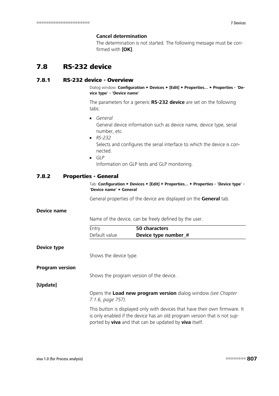 8 rs-232 device, 1 rs-232 device - overview, 2 properties - general | Rs-232 device, Rs-232 device - overview, Properties - general | Metrohm viva 1.0 (process analysis) User Manual | Page 819 / 990