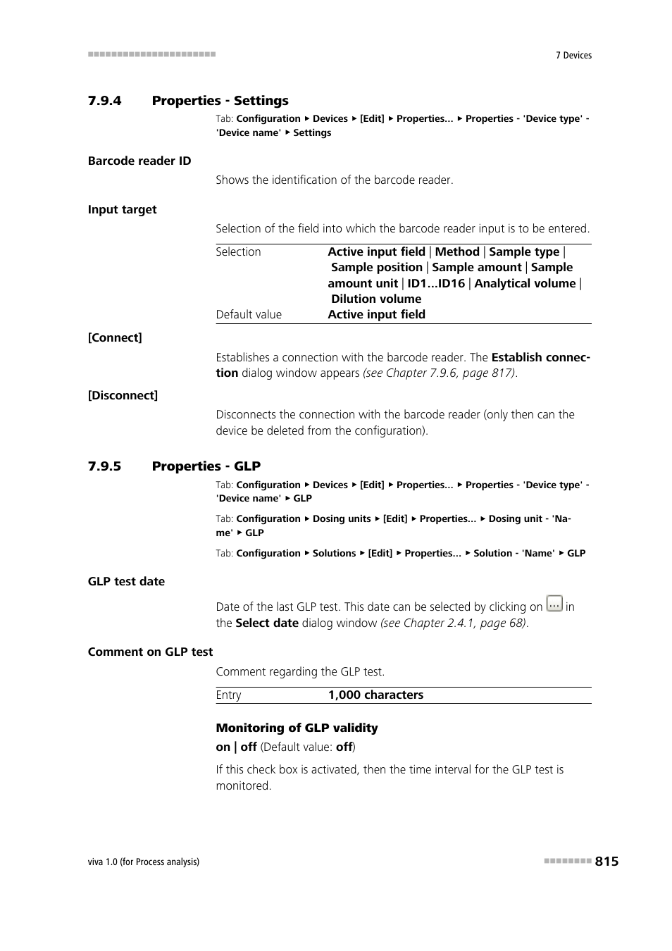 4 properties - settings, 5 properties - glp, Properties - settings | Properties - glp | Metrohm viva 1.0 (process analysis) User Manual | Page 827 / 990